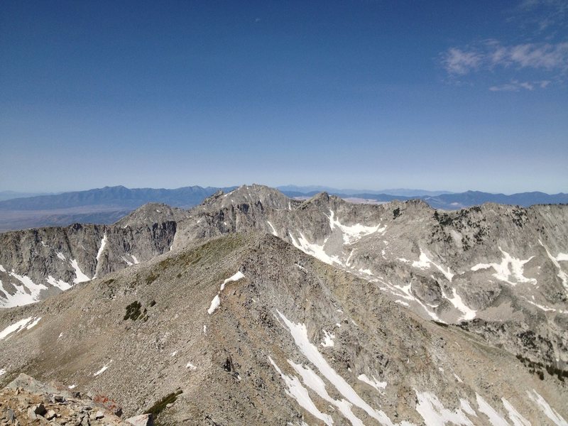 On the summit of Pfeifferhorn, Utah. Looking at Lone Peak and the Salt Lake Valley