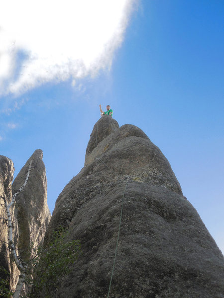 Duckbill. Route and climber on the summit.