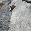 Andy leading P2 of Cary Granite.<br>
<br>
Photo: Brent Butler.