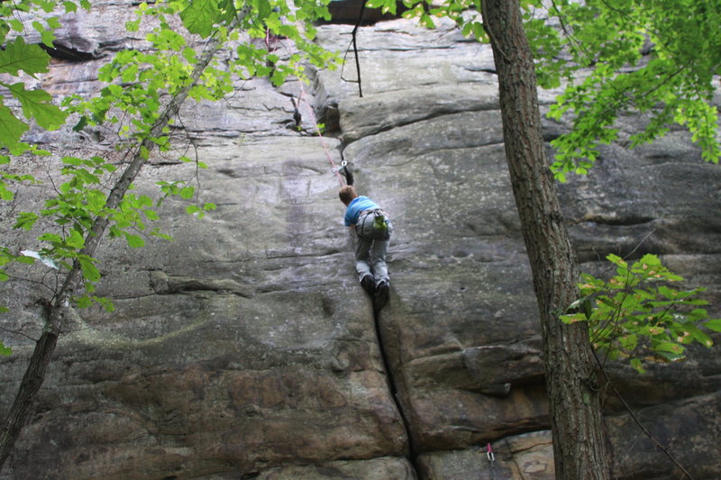 Matt jamming past the crux