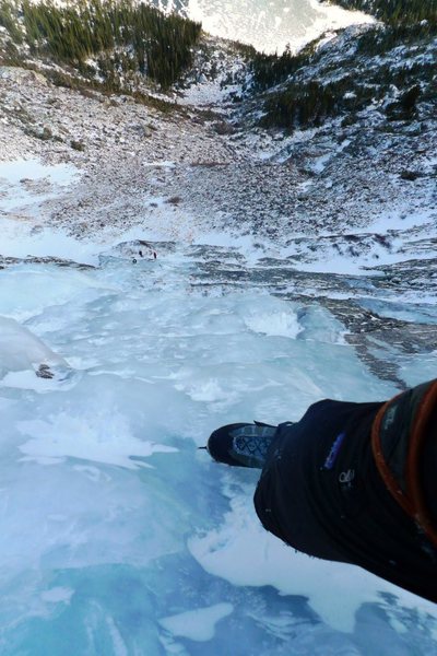 Soloing the route in good November conditions.