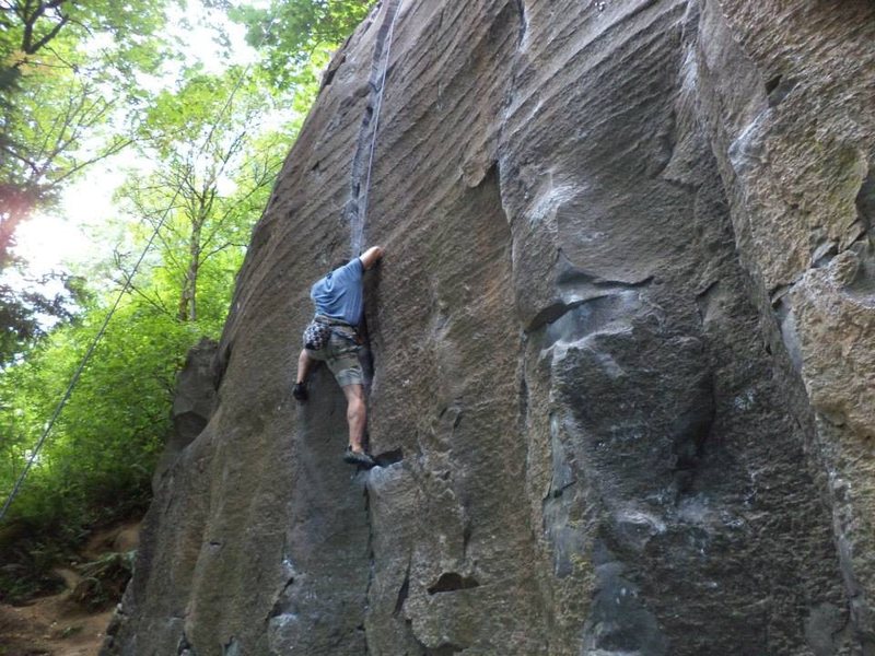 Working the first crux section right at the flare.