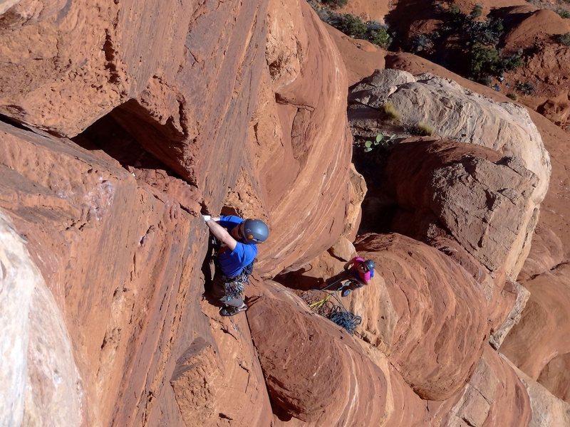 Leading up the sixth pitch. January 2013.
