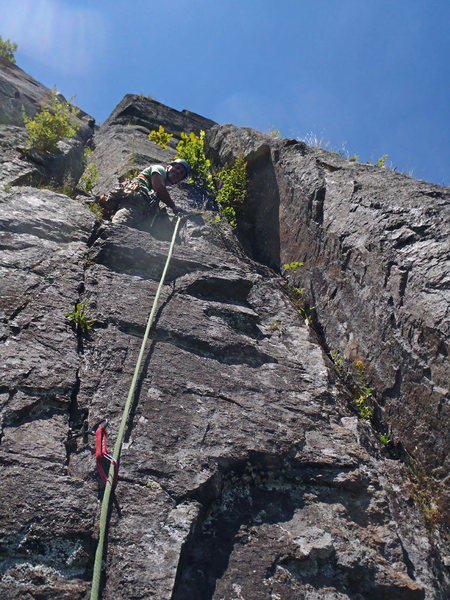 Looking up Pitch 2 from the P1 belay.