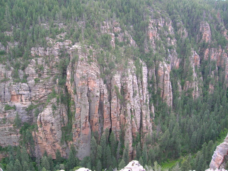 A view of the Southern Wall as seen from the top of the northern rim.