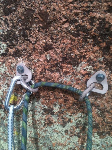 Pics of the newish anchor to the climber's right after exiting the chimney @ the top.