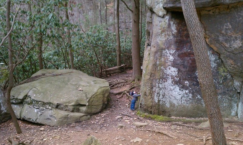 My son Jack looking up at the start of Are You Experienced? Fine pick son. Heady, hard trad climbing never goes out of style.