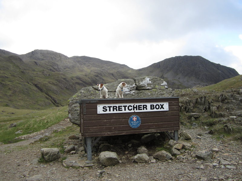 Mountain Rescue Box . Contains strecher and other items. Located at Styhead pass near climbing and hiking areas . In the background Scawfell Pike ,Englands highest mountain. 3210' from sea level.