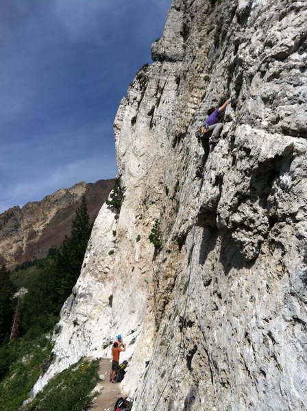 Jordan above the first overhang.