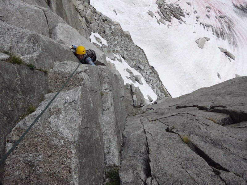 Tara coming up P1 of Woza Moya. Nice chimney above the initial fist-to-fingers corner. <br>
<br>
Photo: Corey Gargano