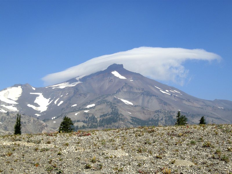 South Sister, South Side route follows the skyline on the left. Photo taken mid August, 2013.