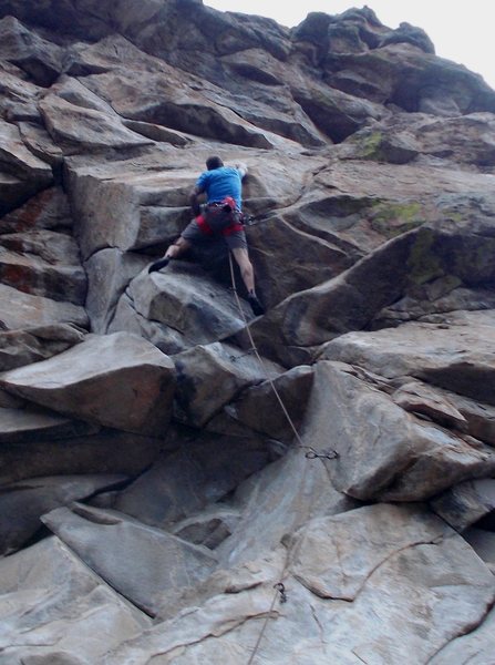 Just through 1st crux on "Open Space Cowboy", great route.