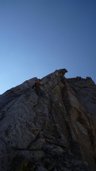 Fuzzy leading up the 6th pitch. One of the best on the route.