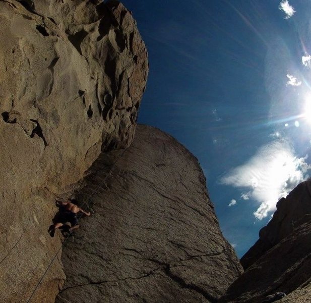 If you go straight up there's its a fun lieback to the chains.<br>
Kenneth Lee and his first taste of the hills