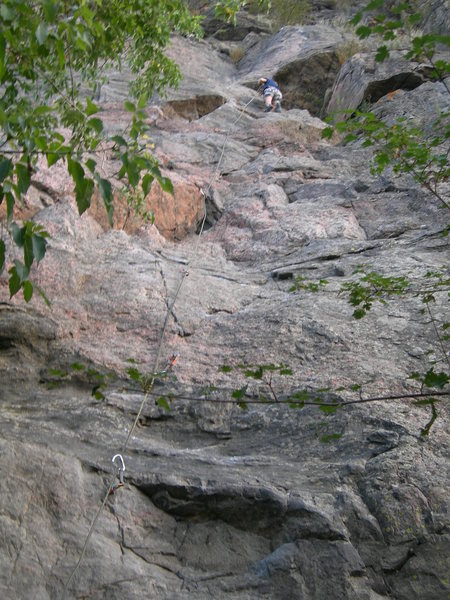 An 8 year old leads this climb prancing upwards in giddy fashion.