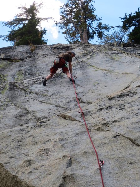 On the first ascent of Faithful Friend, just after the crux section.