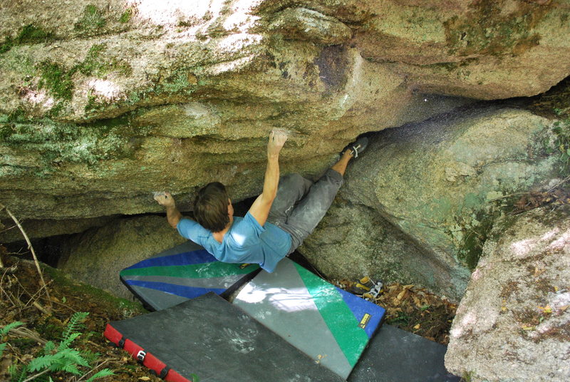 Just after the first move. The right boulder is off, but my heel is not as close to it as it looks.