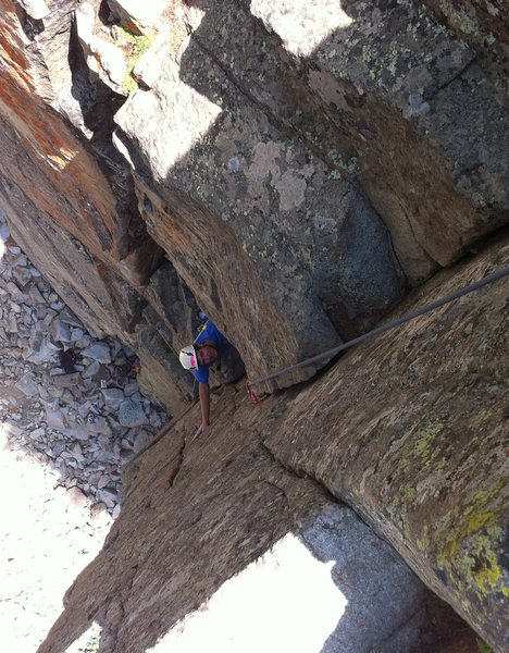 Nathan deciphering the crux of Chewbacca. Cracked Canyon, Ophir.