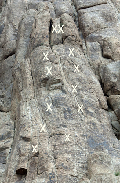 Basic layout of the route and bolts. Ignore the right side, this route is on the left side.