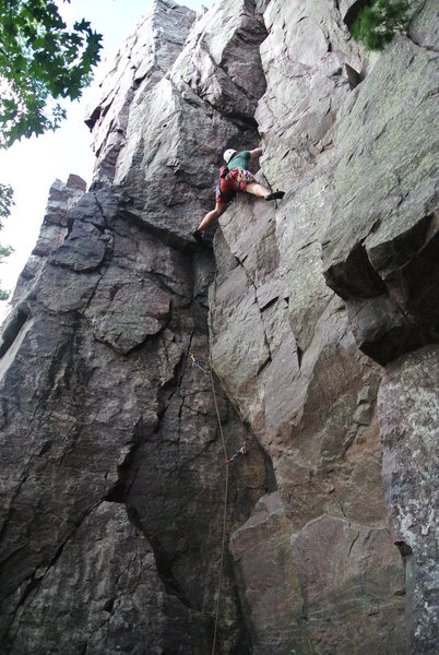 Young climber from UW Madison Hoofer's on his first lead of Primak's Surprise. No doubt finding out what the name is all about.