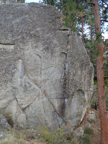 West Face of The Shaman's Stone - Little Oblivion follows the diagonal line to the left side of the upper face.