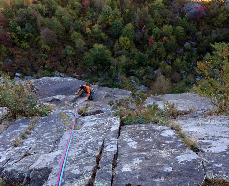 Following third pitch was fun; the moves to the bolt were ok but I'm sure my partner liked the solid small nuts.<br>
<br>
Above the bolt he had plenty of protection.