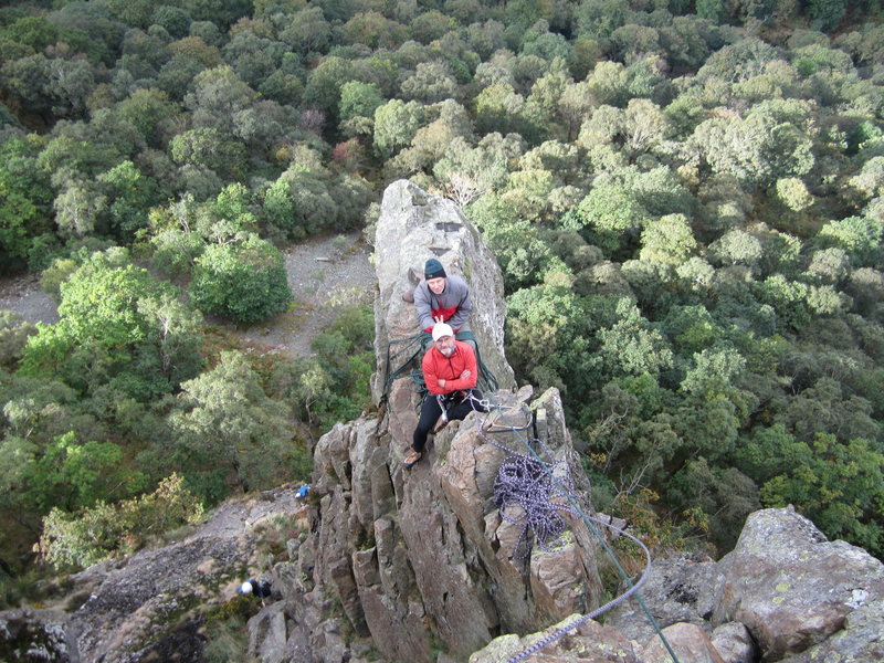 Looking down on the top of the Pinnacle from the last pitch