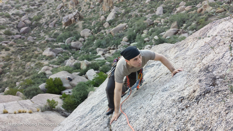 The climb gets really slabby for the last 1/3, so the first 2/3 really make this climb what it is. I was able to snag a few legit hand jams into the crack but it was mainly lay backing and some thin hands thumb locks.
