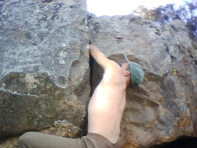 little gem on the northwest flank of bishops, awesome fist to hand overhanging roof crack. FA Ken Klis & Josh Moore V4