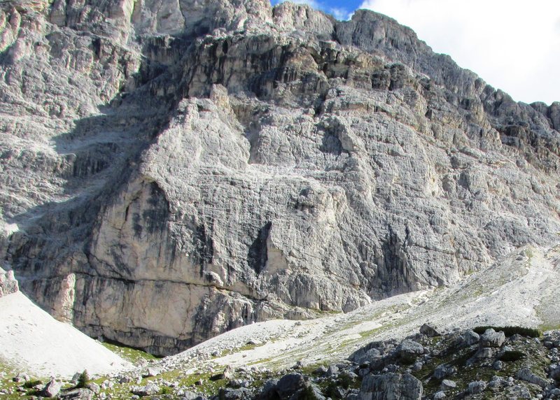 West Face of the Kleiner Lagazuoi, home to many fine climbs.