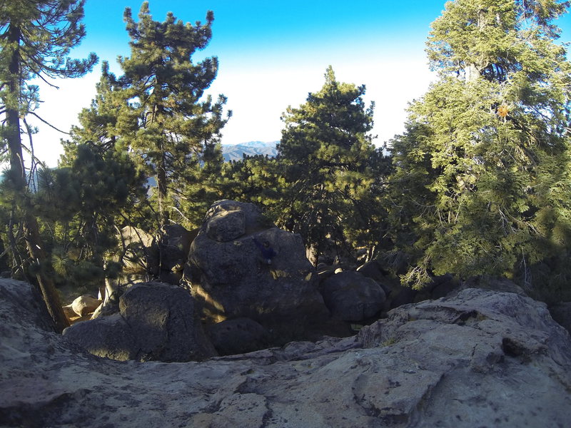 a view of Fifteen Years On Ice from the boulder directly in front of it