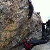 My man Peter crushing for the 2nd ascent high above on "The Business".