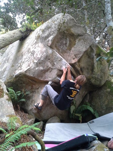 Zach Anaya working on the tough move to the top.