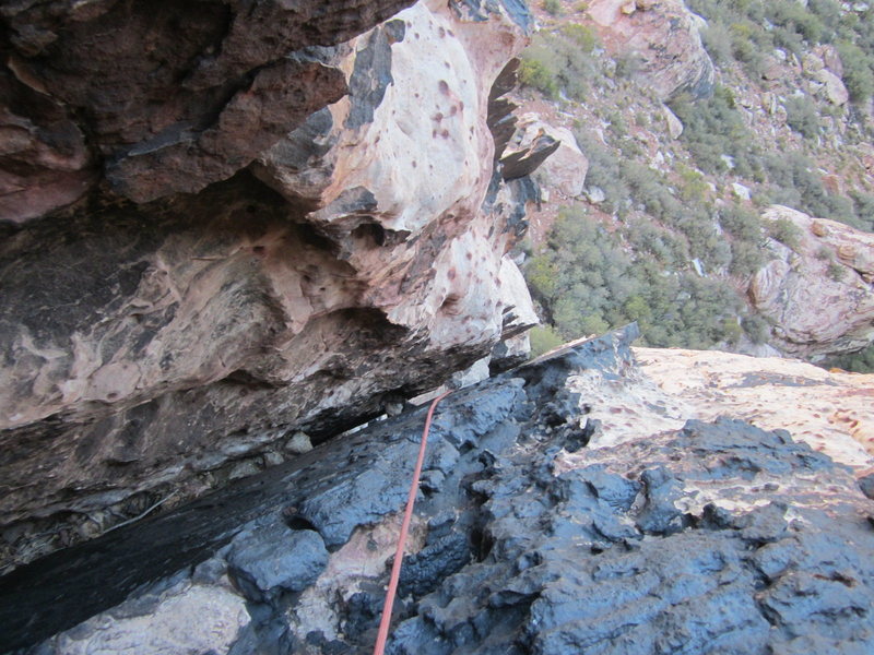 Looking down from the top of the intended Pitch 1. This looking down from above the first pitch ceiling / Chimney.