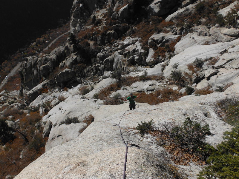 getting a strong belay while climbing the second pitch