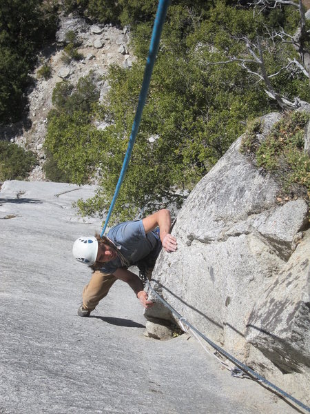 Steve pulling the crux on pitch 3