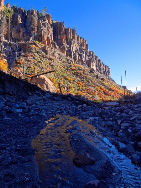 Upper Wall colors, October 2013. The late-summer flooding rains have left Capulin Canyon with a nice flowing stream for a couple of months.