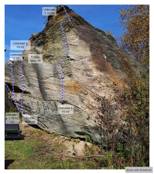 Large Boulder 1. The V2-3 and V2 are probably further to the left than in the picture.
