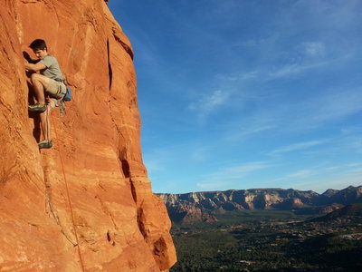 Austin nearing the top of P2 on a pitch 1 and 2 link up.