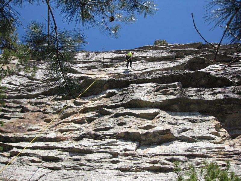 Gail rapping into Millbrook. Takes a single line...leave it up so you know you can get out. That means humping in two ropes.