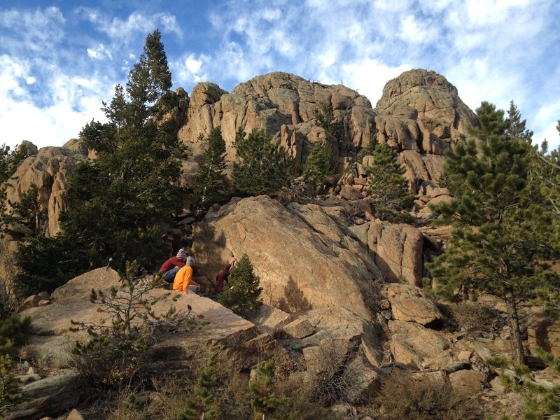 Climbing in Sunset Boulder, Estes Park Valley