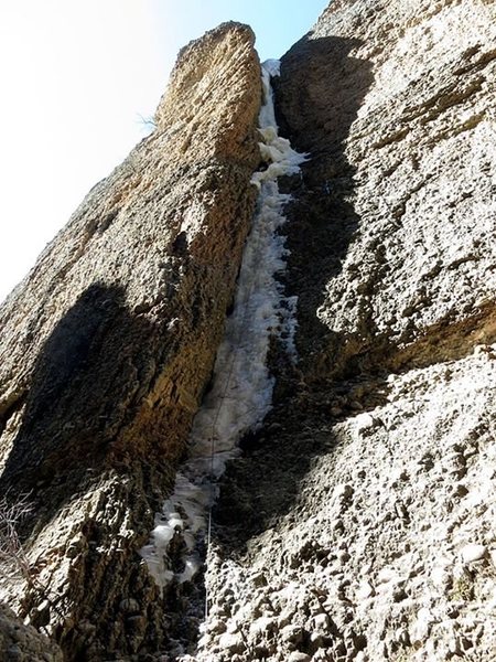 Late season ice. This climb is well protected from the sun.
