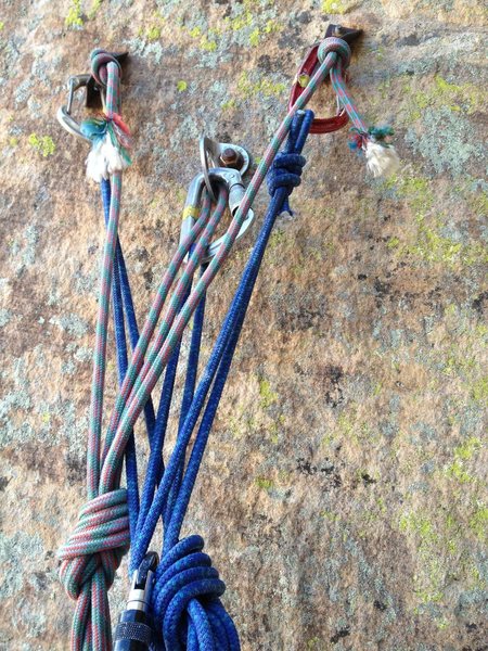 Anchor on top of pitch 4 on Cloud Tower. The bright blue anchor is mine, the discolored one was up there when go there with a quicklink attached to it