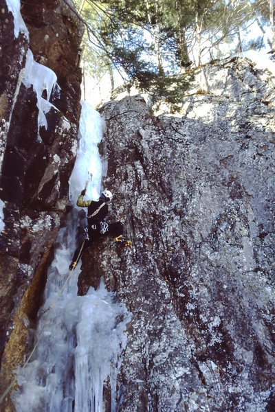 Rick Barrett at the crux bulge on Hobbit Couloir.