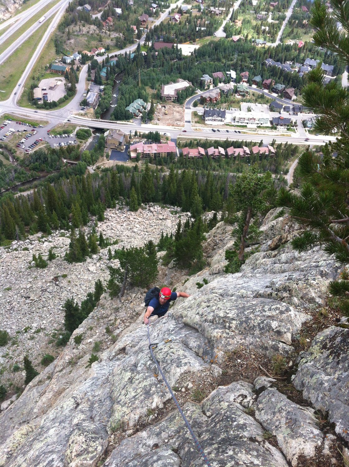 James climbing high above Frisco on the route Royal Flush. Fun day!