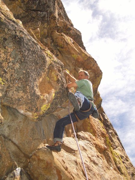 Mike Arechhiga on, Short And Swanky. 5.10b, High Eagle Dome.