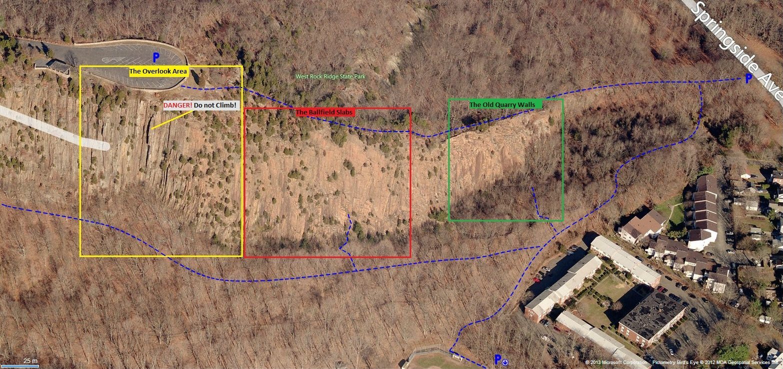 Climbing Areas Map, West Rock Ridge State Park