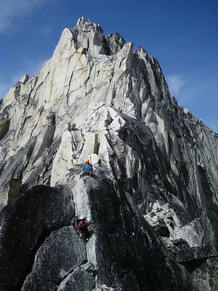 On the descent, traversing the pitch below the gendarme.