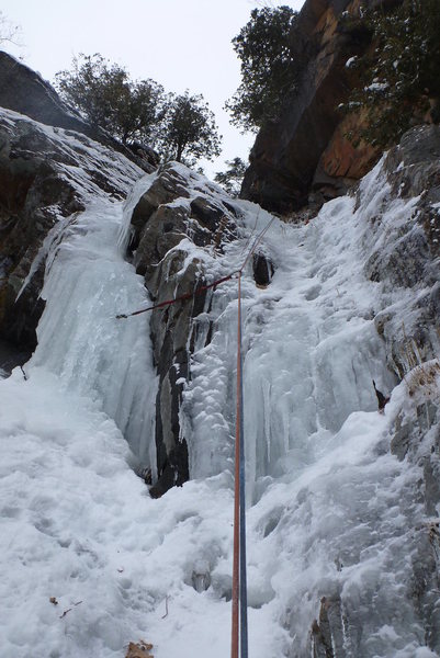 Little step, when the ice thickens you can also head up the left pillar.