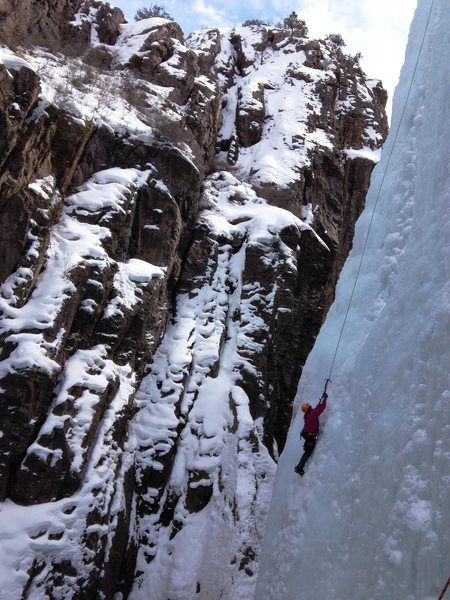 Fun in the Ice Park. Thanks to the owner of Ouray Mtn Sports for snapping the photo with his iPhone and sending it to me.